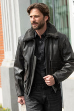 Aged leather aviator jacket with fur collar - Image n°8