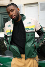 Vintage green and off-white racing leather jacket - Image n°1