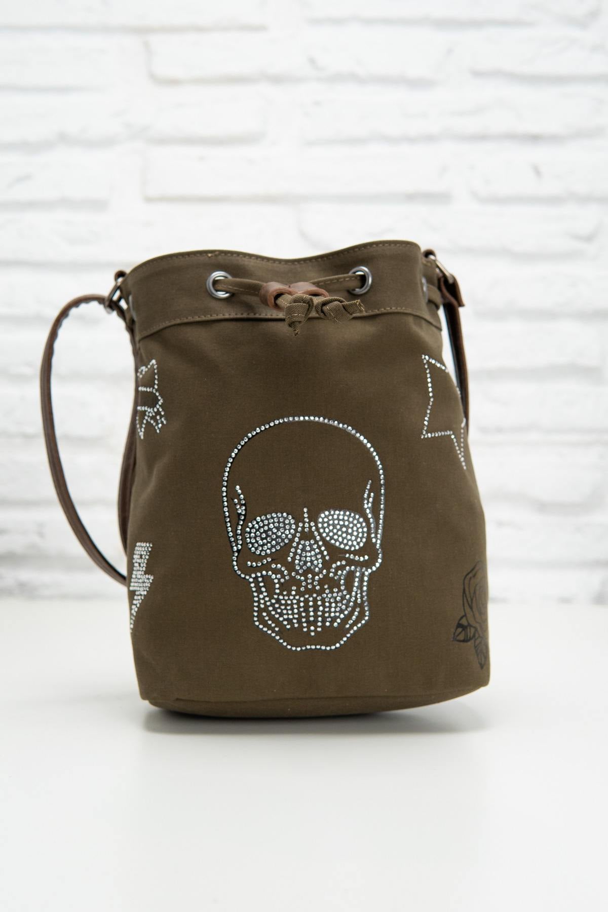 Women's bucket handbag with rhinestones - Image n°1