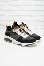 Grey lace-up sneakers with orange details - Image n°1