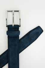 Navy blue full-grain leather belt - Image n°2