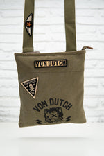 Khaki satchel with badges - Image n°1