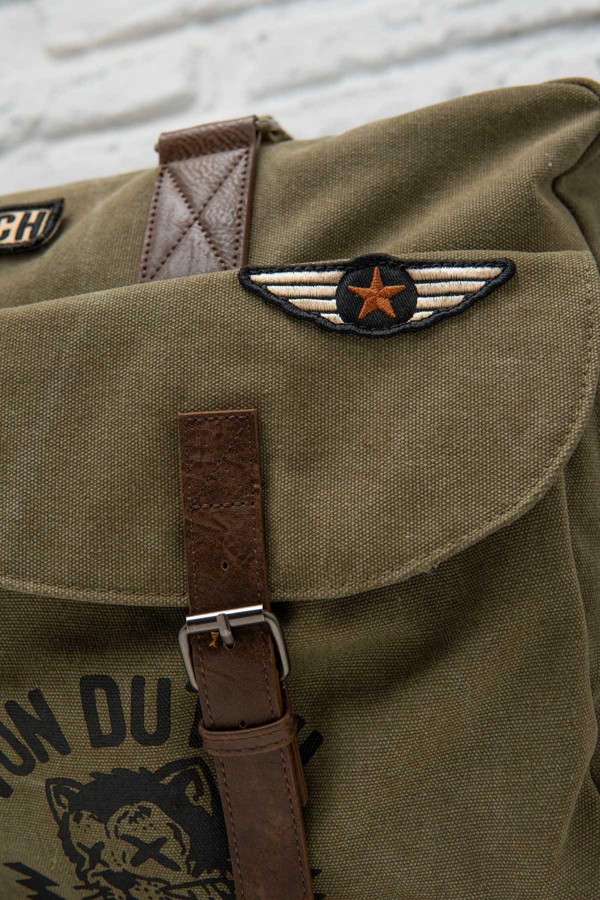Khaki messenger bag with patches - Image n°4