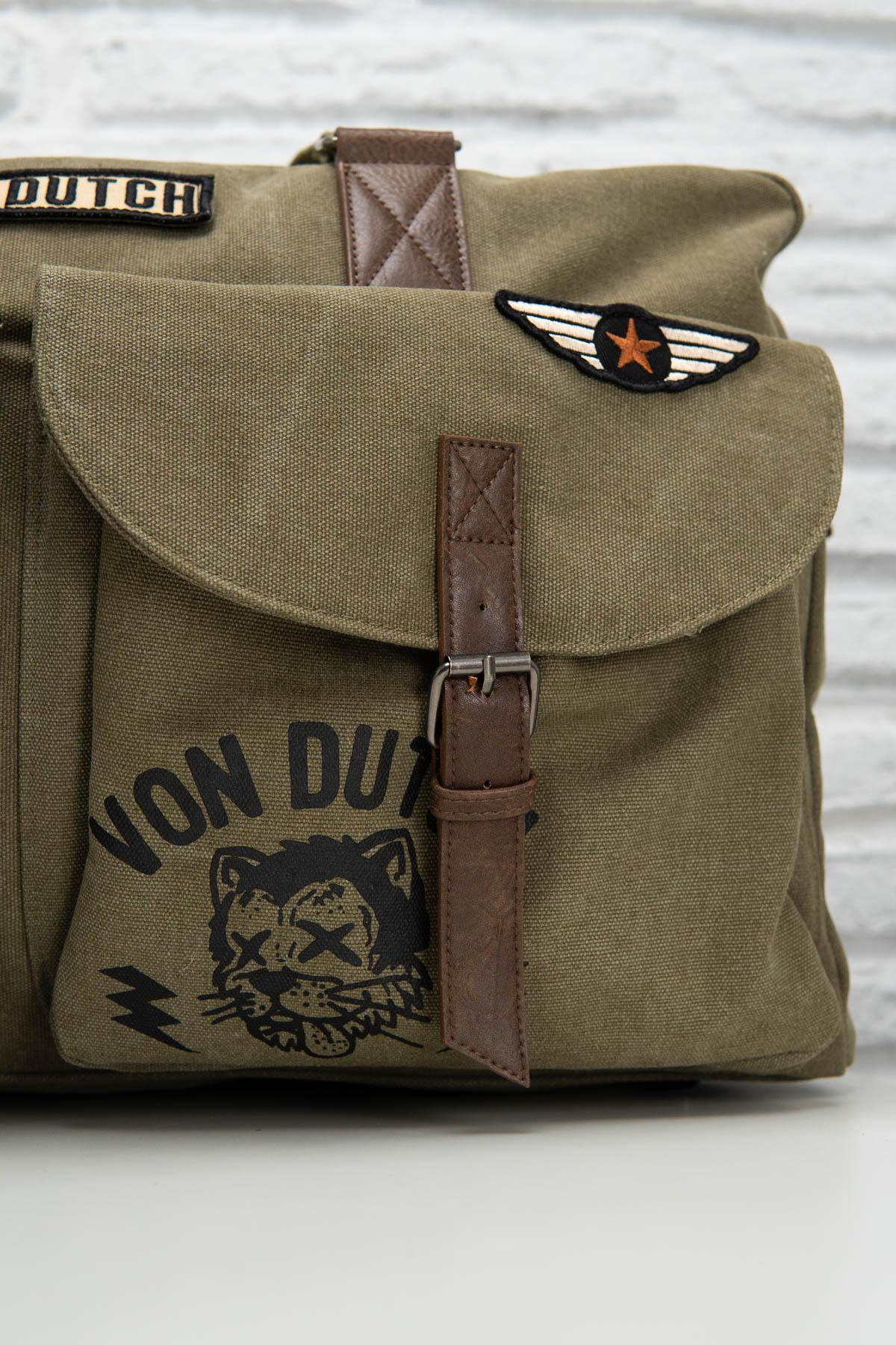 Khaki messenger bag with patches - Image n°6