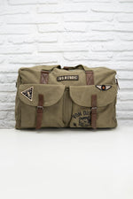 Khaki messenger bag with patches - Image n°1