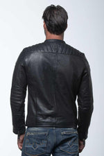 Black leather jacket with racing biker collar - Image n°3