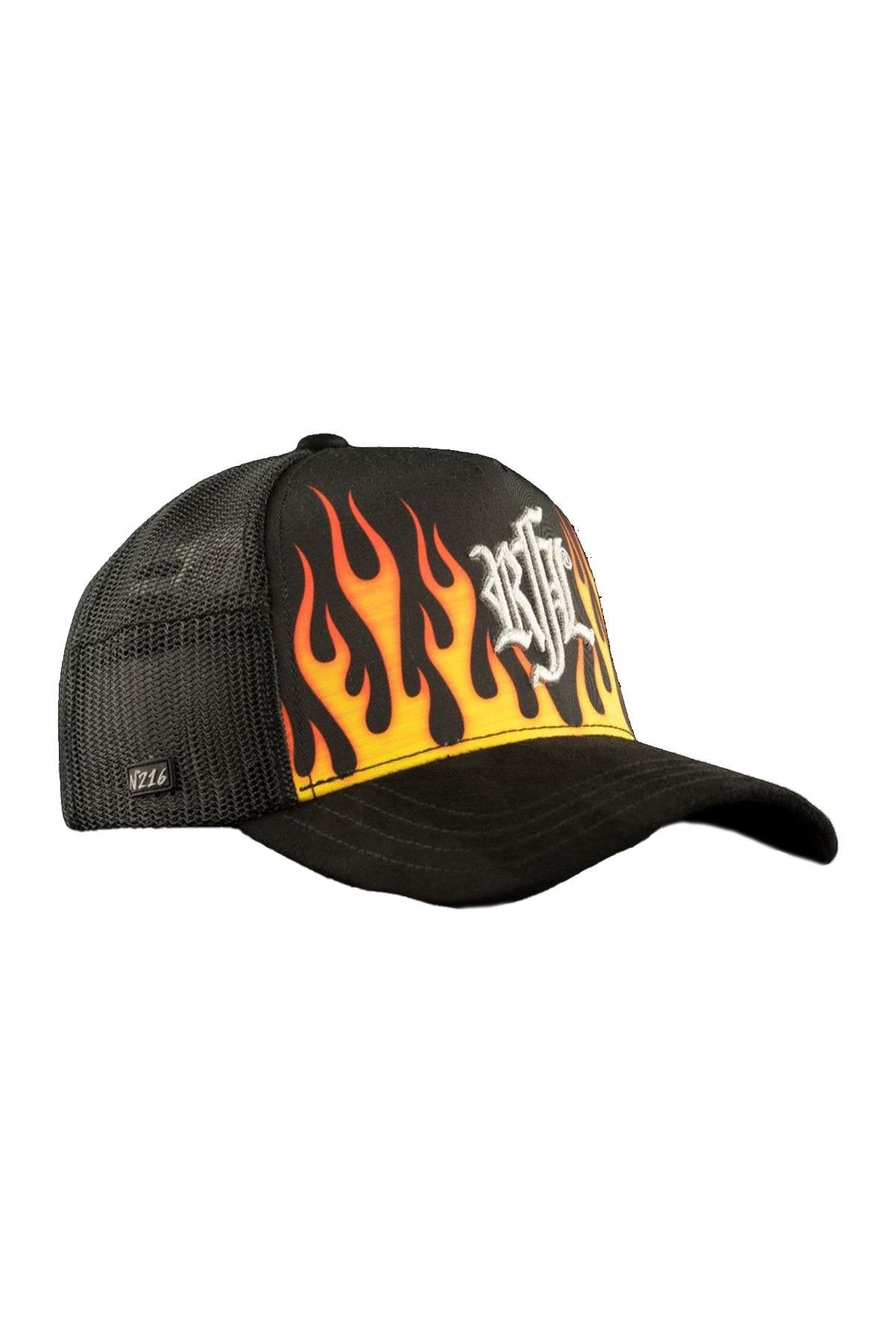 Black trucker cap with flame pattern - Image n°1