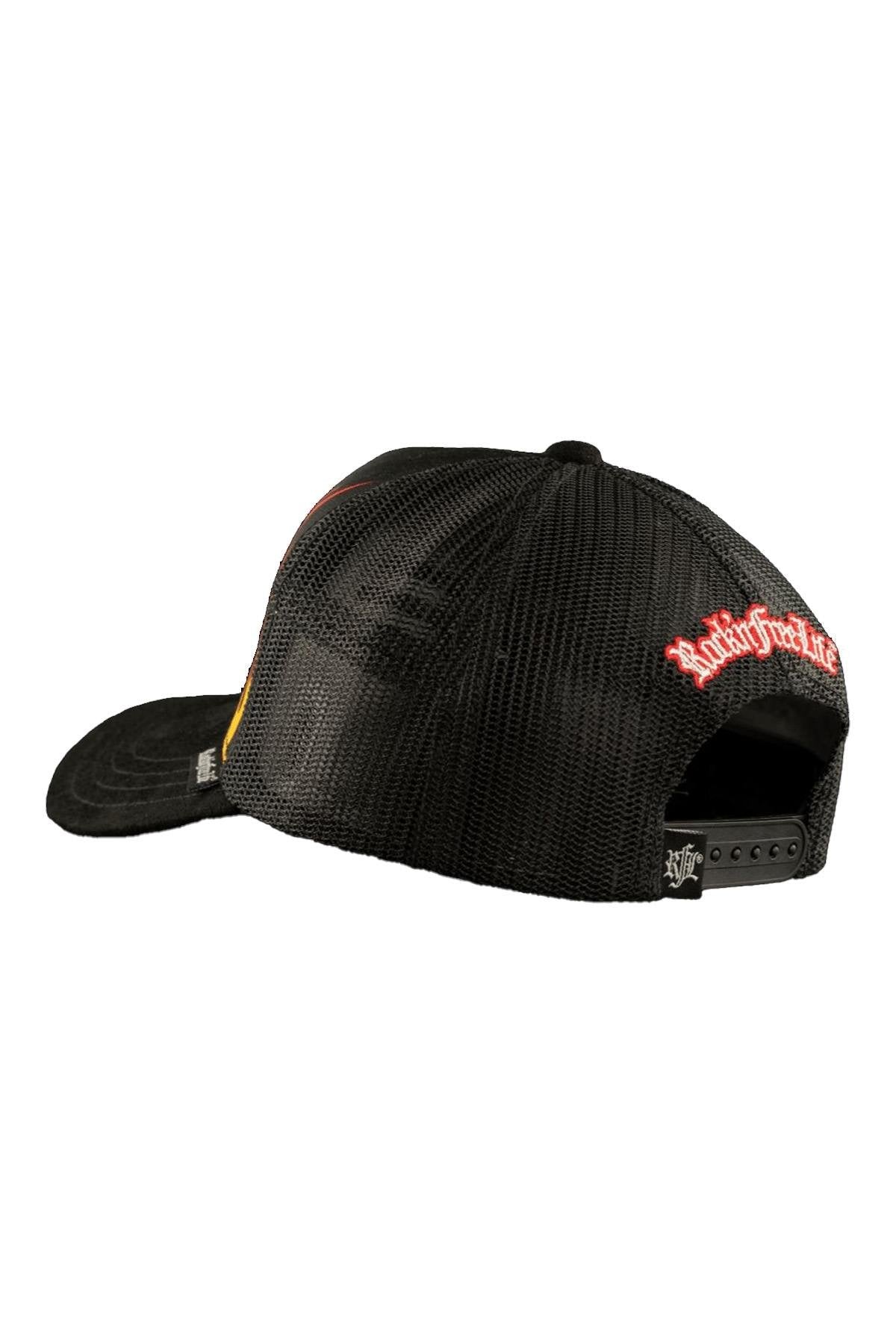 Black trucker cap with flame pattern - Image n°2
