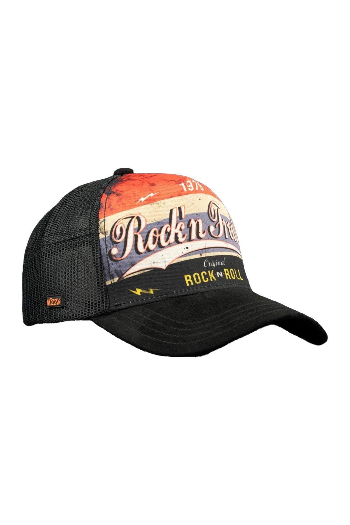 Black trucker cap with vintage print - Image n°1