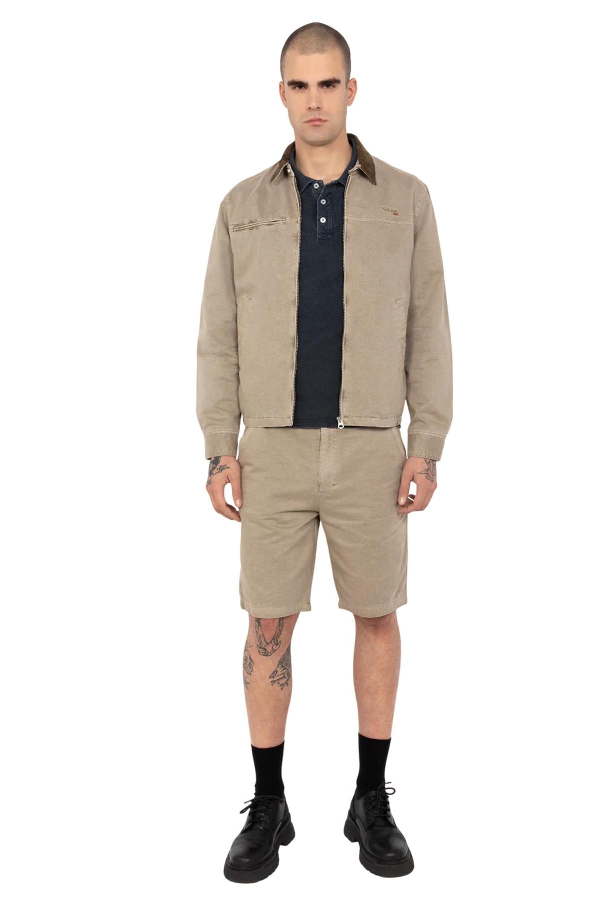 Worker jacket with shirt collar in taupe-colored cotton - Image n°5