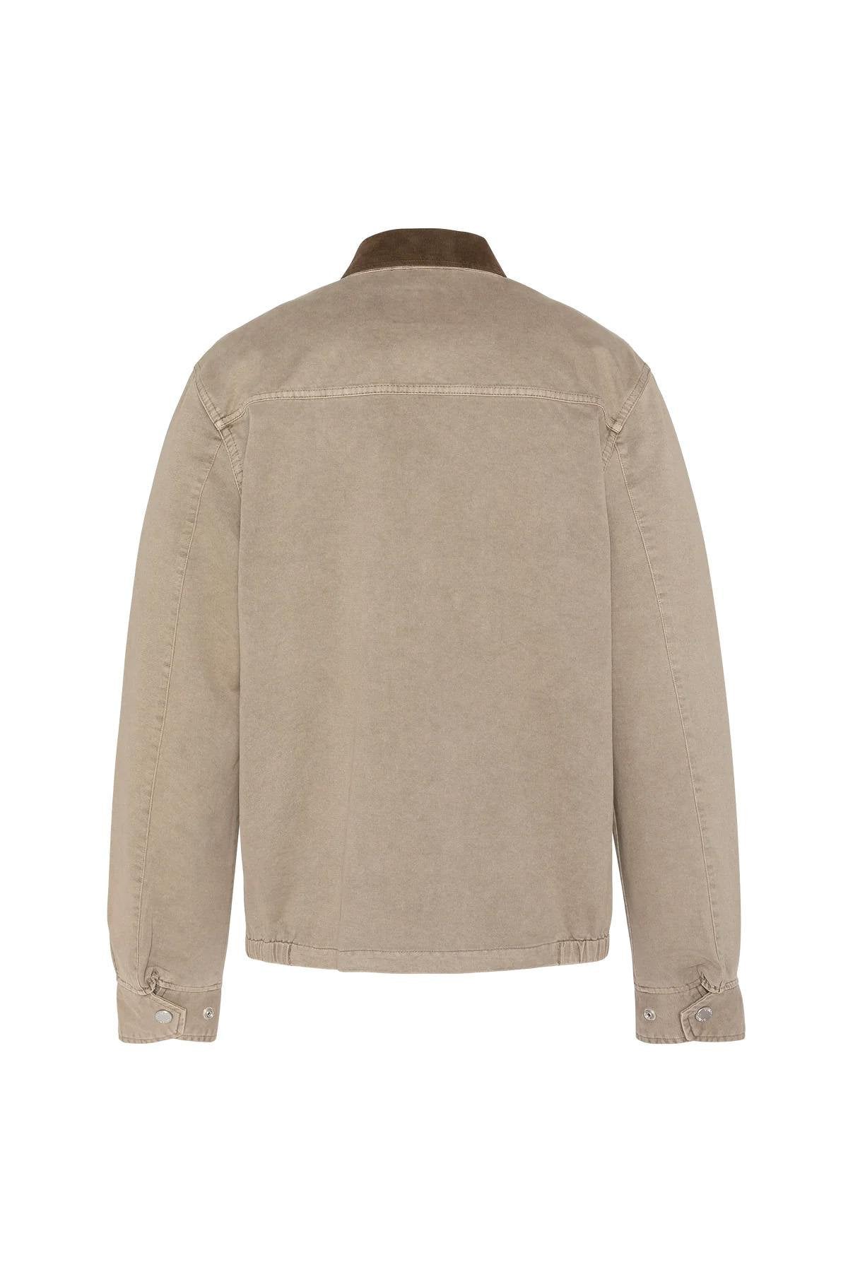 Worker jacket with shirt collar in taupe-colored cotton - Image n°7
