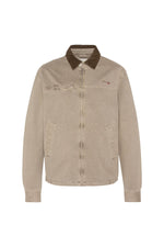 Worker jacket with shirt collar in taupe-colored cotton - Image n°9