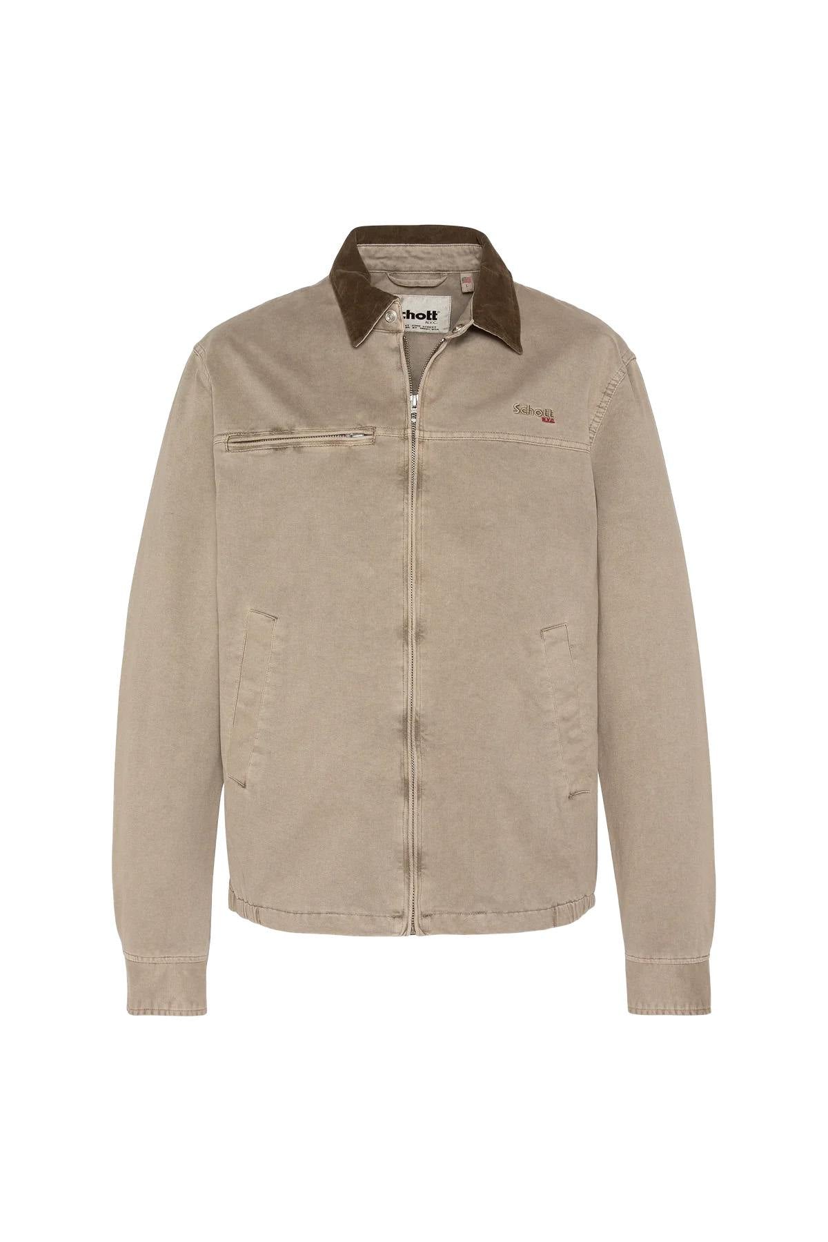 Worker jacket with shirt collar in taupe-colored cotton - Image n°10