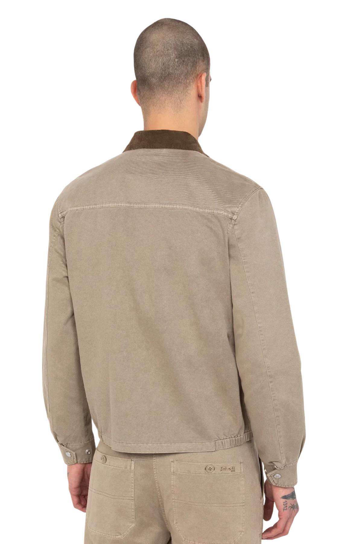 Worker jacket with shirt collar in taupe-colored cotton - Image n°3