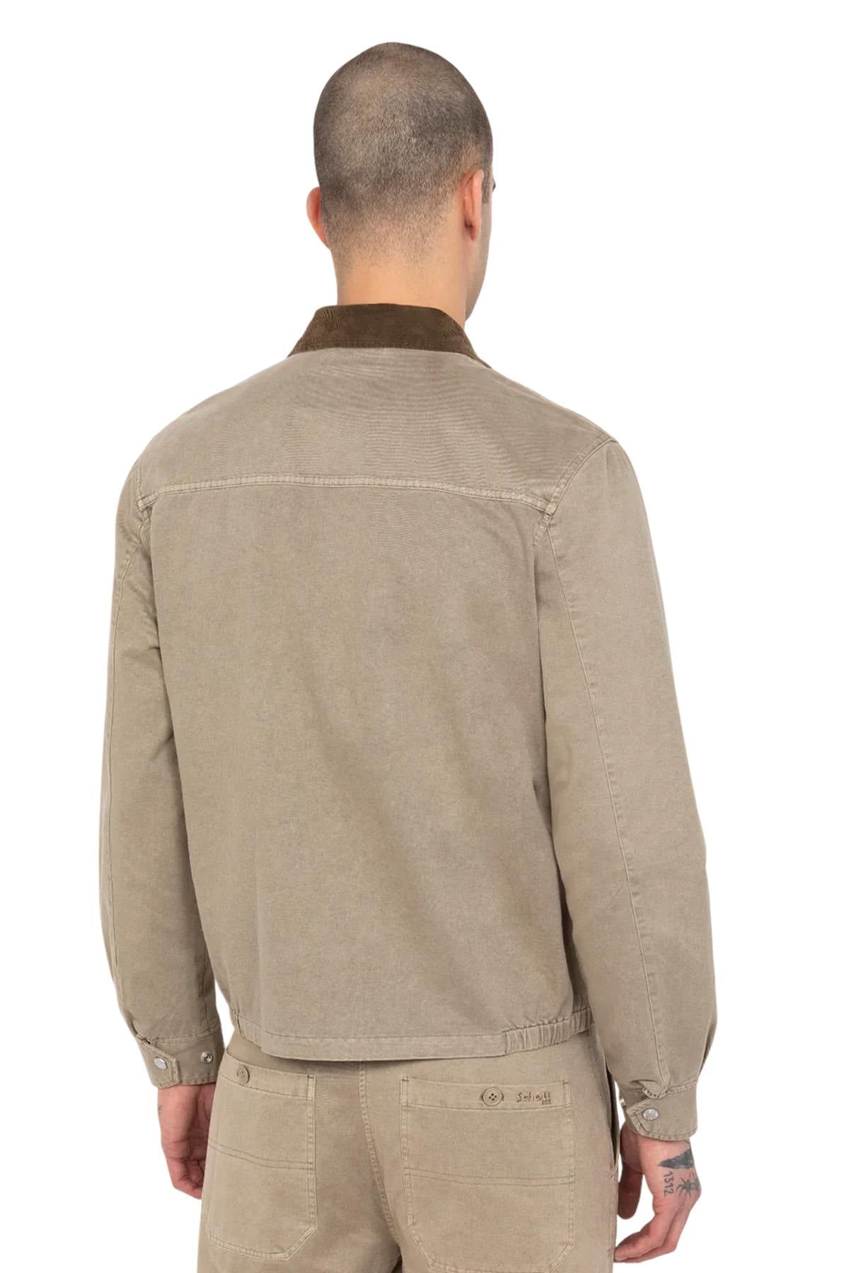 Worker jacket with shirt collar in taupe-colored cotton - Image n°3