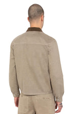 Worker jacket with shirt collar in taupe-colored cotton - Image n°3