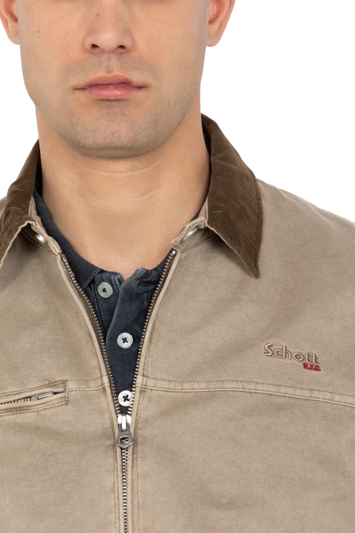 Worker jacket with shirt collar in taupe-colored cotton - Image n°4
