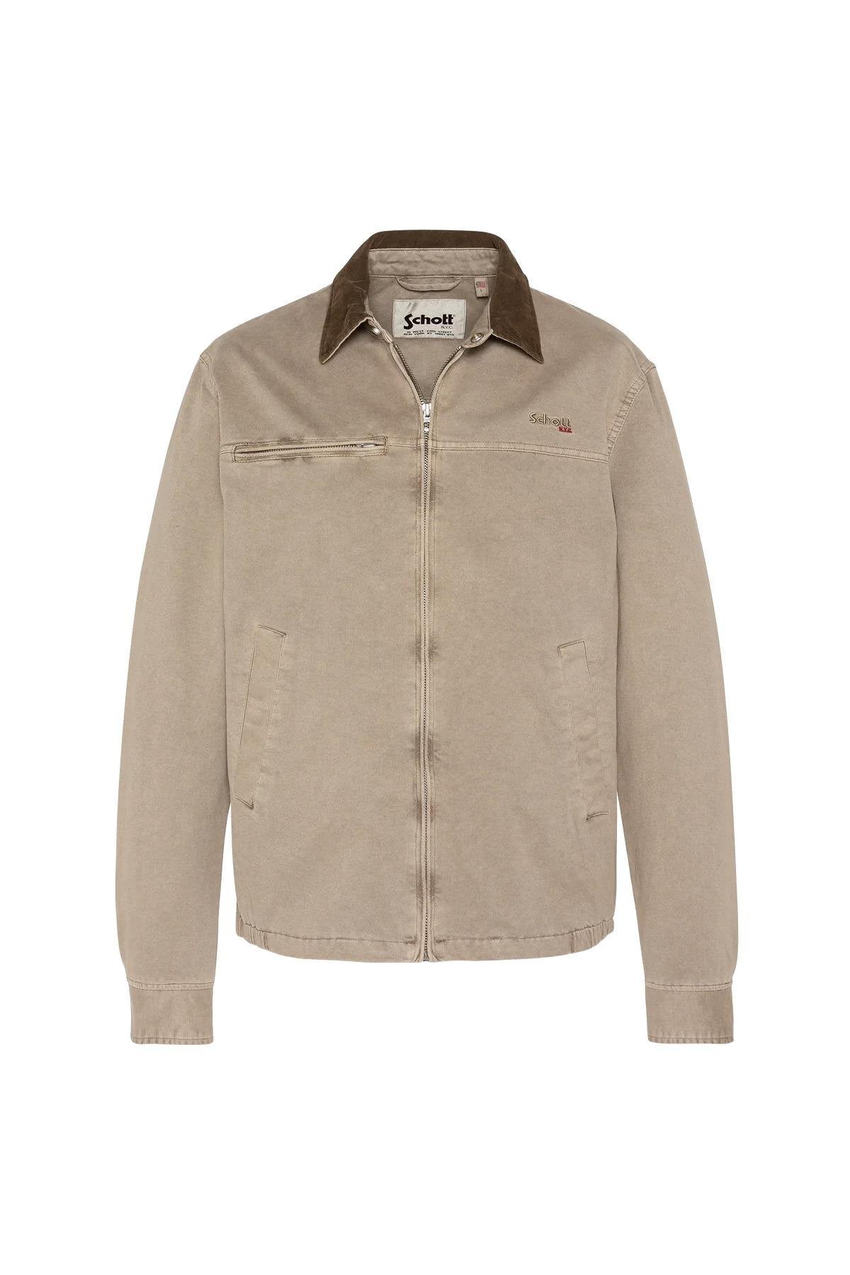 Worker jacket with shirt collar in taupe-colored cotton - Image n°6