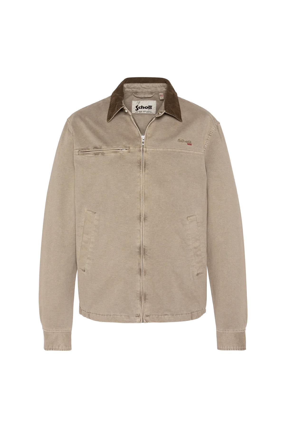Worker jacket with shirt collar in taupe-colored cotton - Image n°6