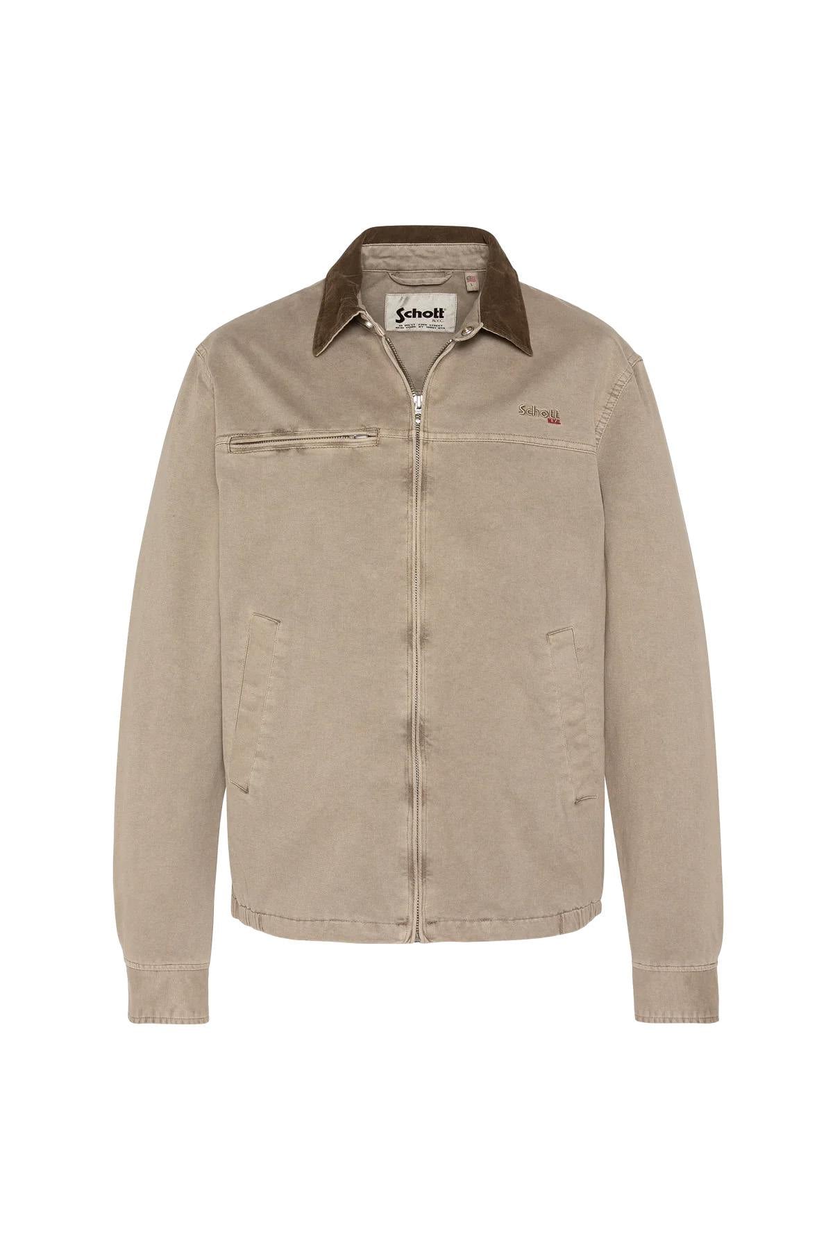 Worker jacket with shirt collar in taupe-colored cotton - Image n°6