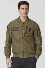 Military green polyester shirt collar jacket - Image n°1