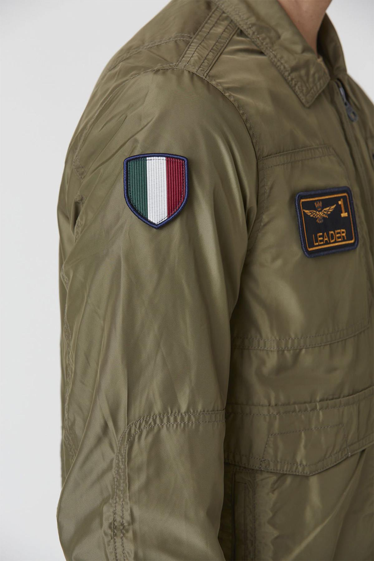 Military green polyester shirt collar jacket - Image n°4