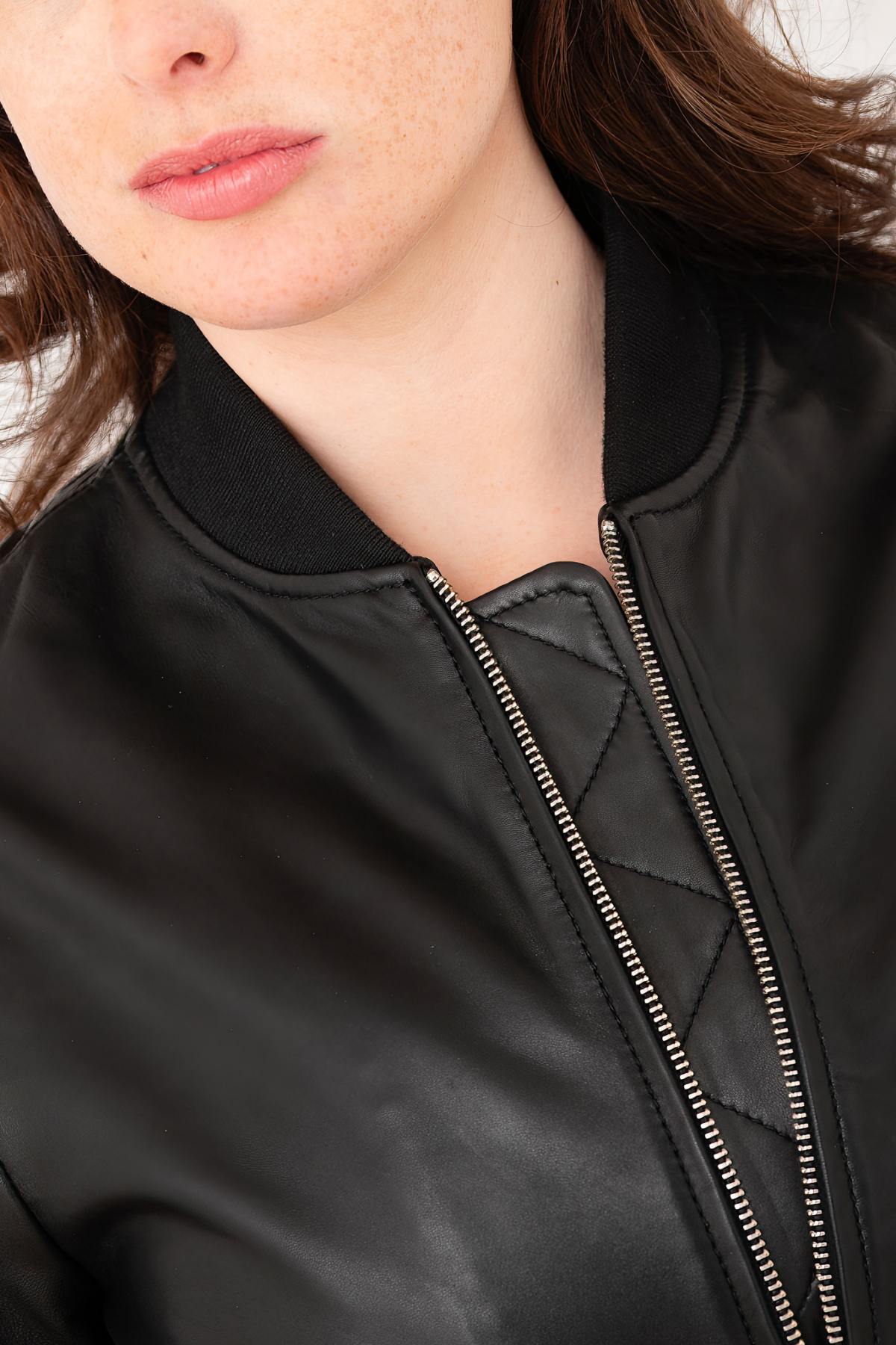 Black leather bomber jacket for women - Image n°5