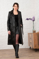 Elegant shiny black leather trench coat - Image n°3