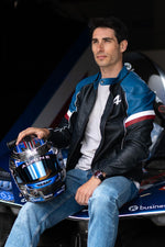 Motorsport-inspired navy sheepskin jacket with a regular fit. - Image n°1