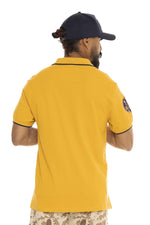 Yellow cotton twill polo shirt with badges - Image n°2