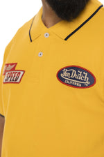 Yellow cotton twill polo shirt with badges - Image n°3