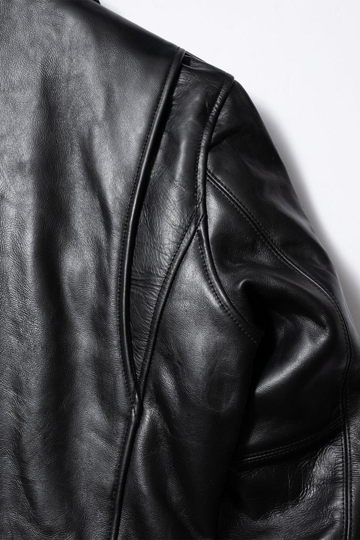 Black vegetable-tanned cowhide leather biker jacket - Image n°17