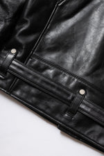 Black cowhide leather biker jacket - Image n°10