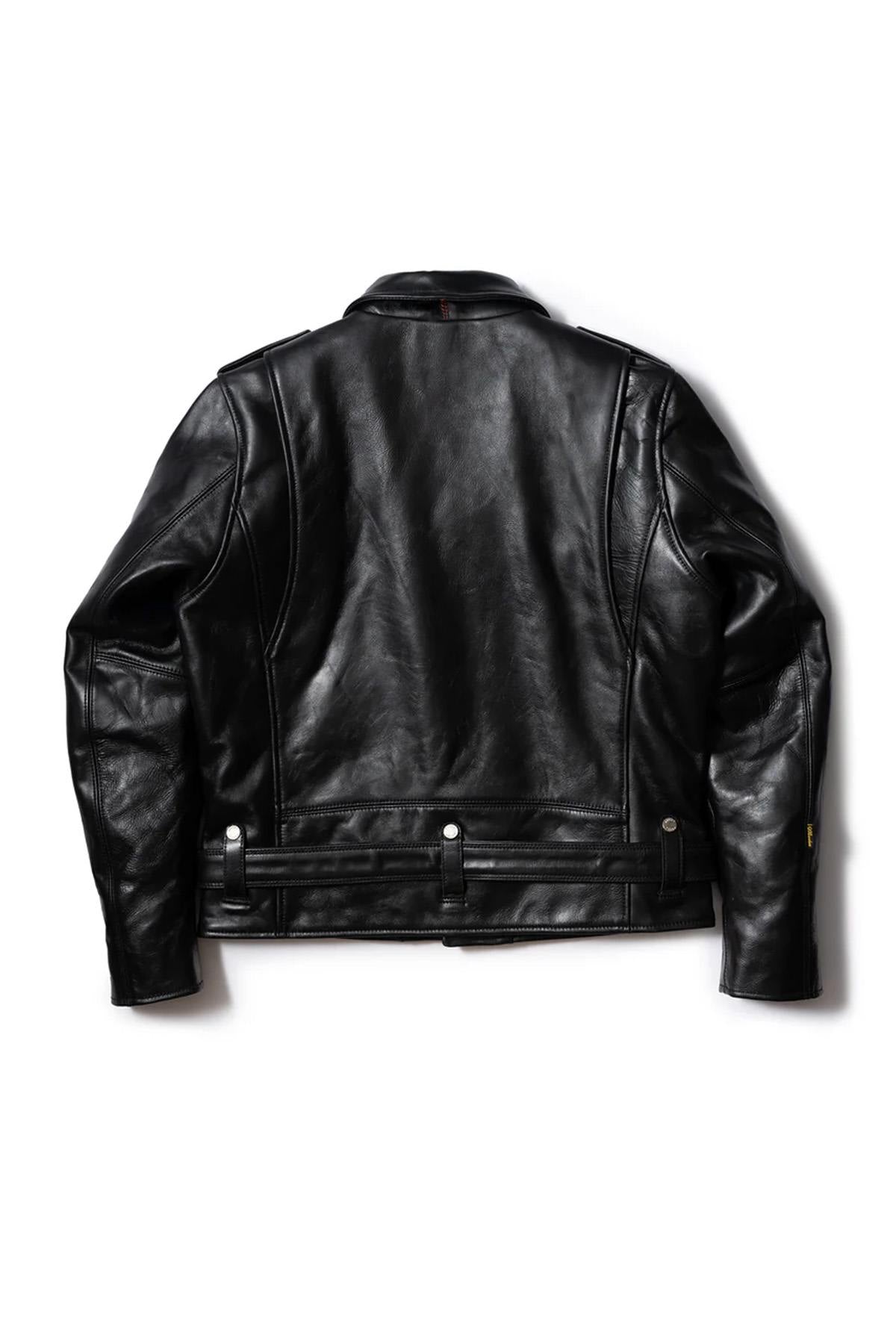 Black vegetable-tanned cowhide leather biker jacket - Image n°9