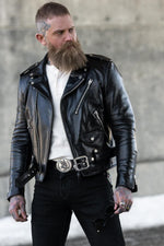 Black cowhide leather biker jacket - Image n°1