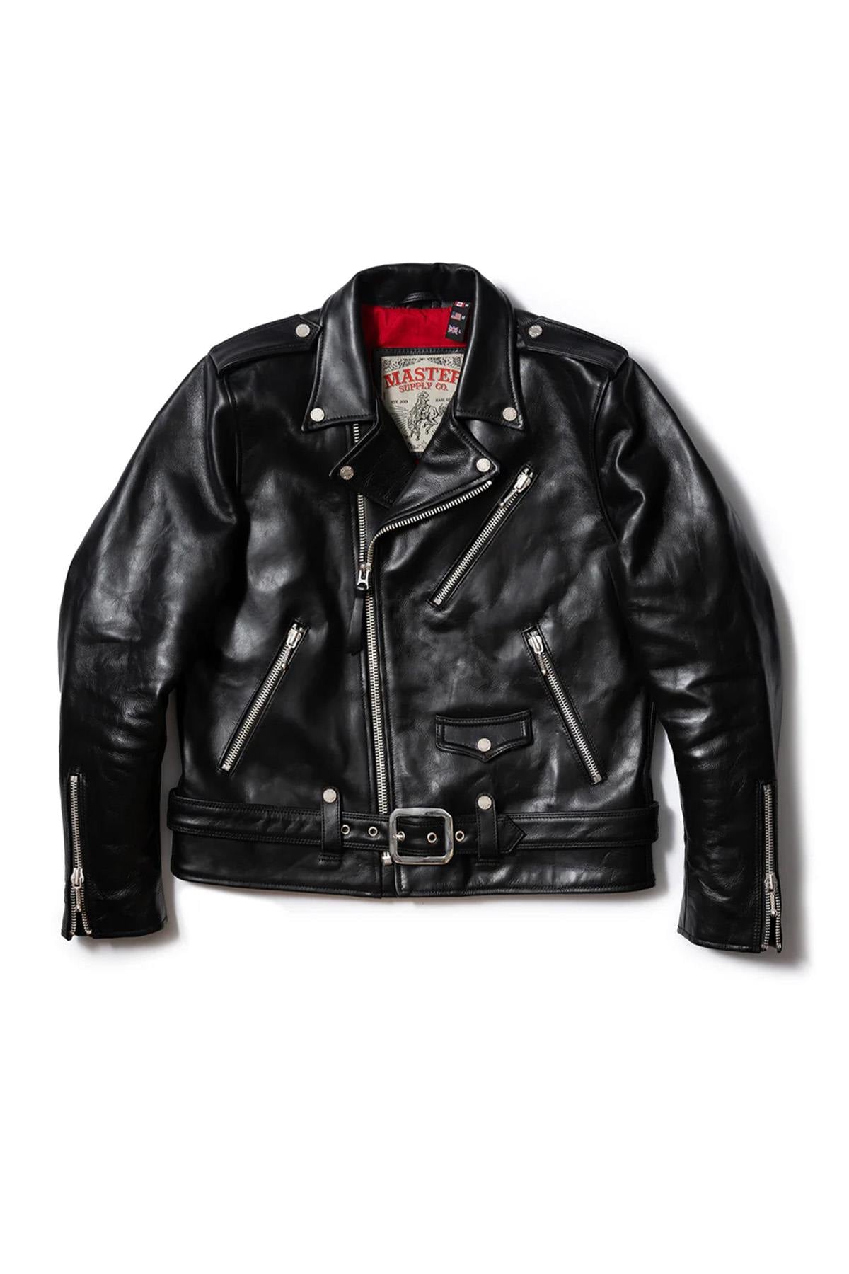Black vegetable-tanned cowhide leather biker jacket - Image n°5