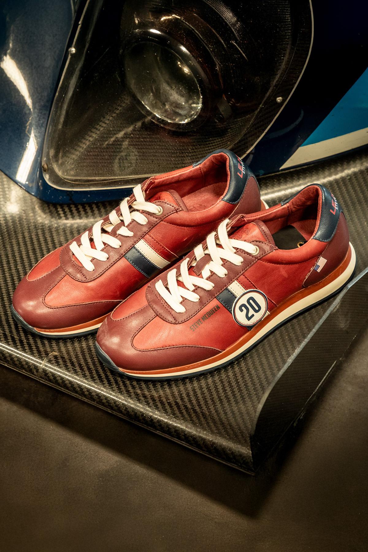 Dark red leather racing sneakers - Image n°1
