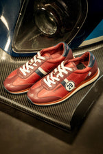Dark red leather racing sneakers - Image n°2
