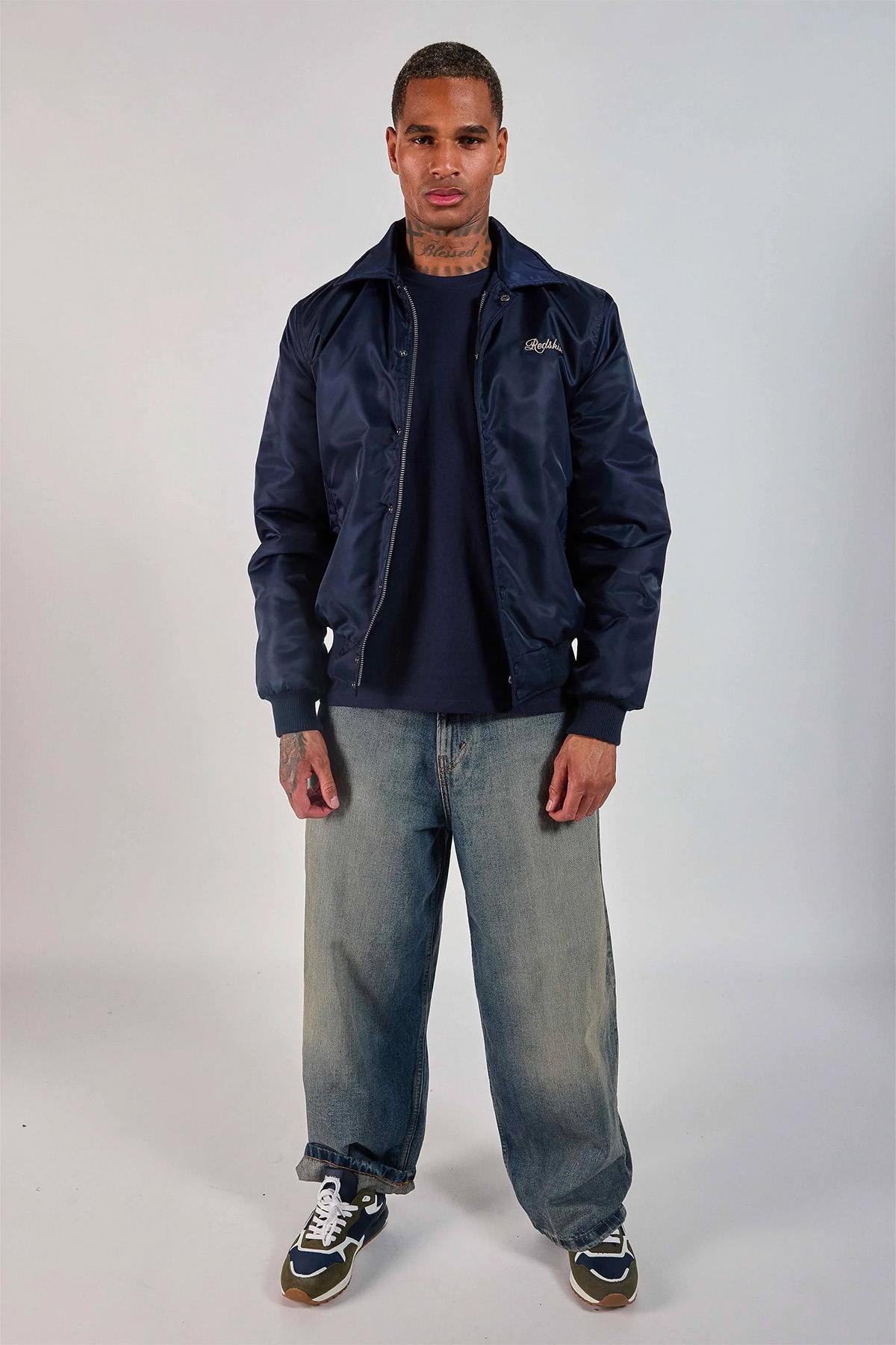 Navy blue teddy jacket with Japanese-inspired shirt collar - Image n°7