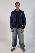 Navy blue teddy jacket with Japanese-inspired shirt collar - Image n°7