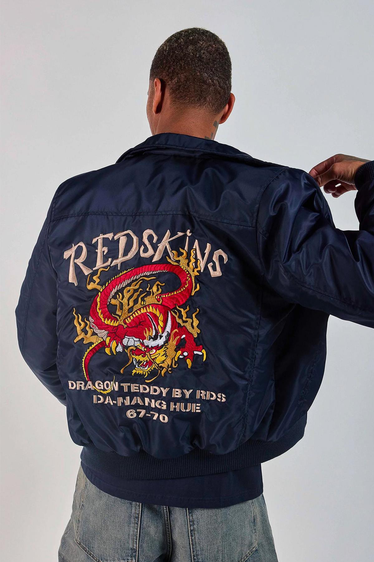 Navy blue teddy jacket with Japanese-inspired shirt collar - Image n°4