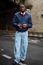 Navy blue teddy jacket with Japanese-inspired shirt collar - Image n°6