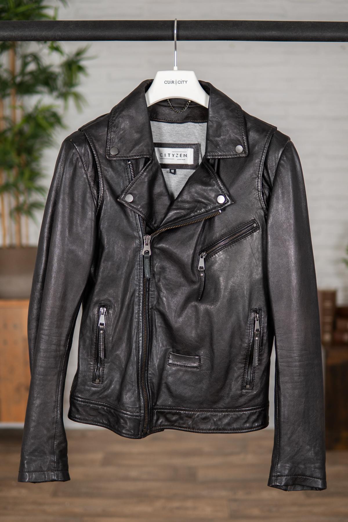 Men's black leather Biker Jacket - Image n°1