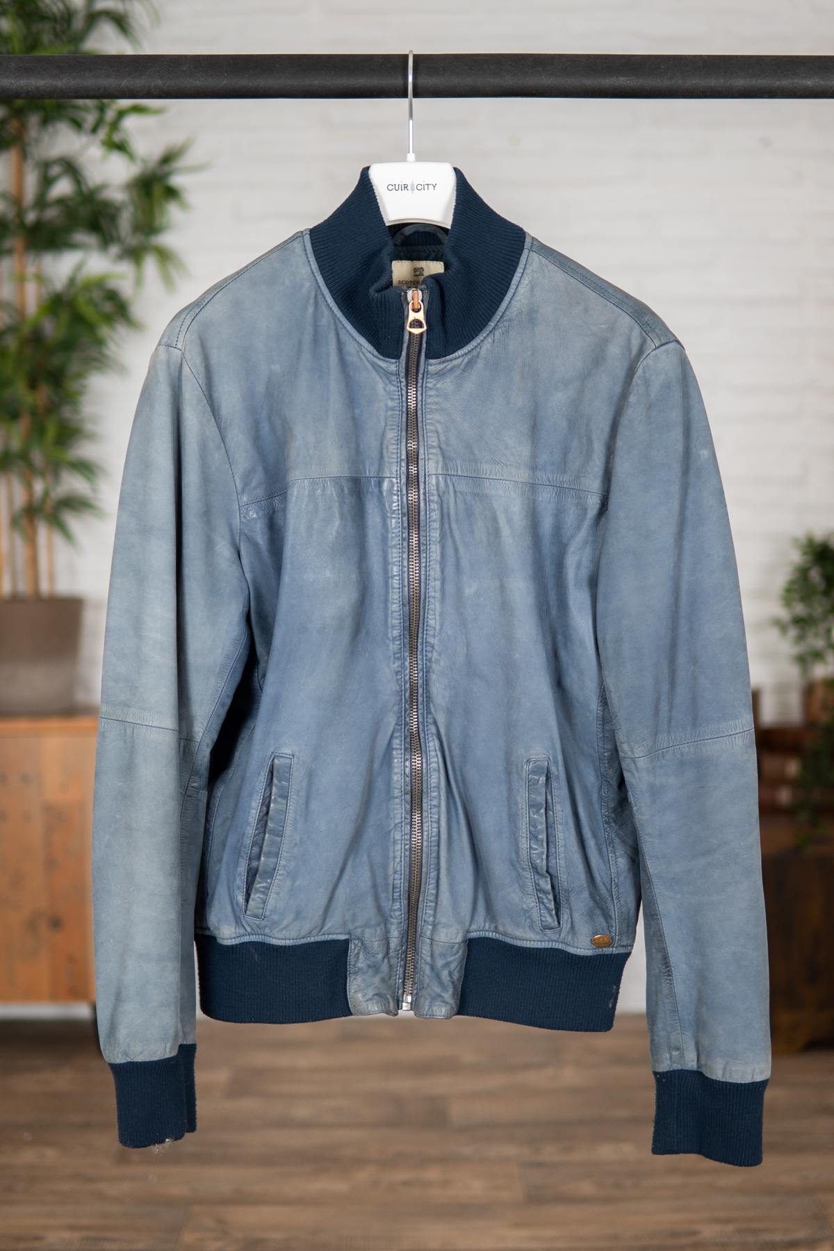 Men's light blue leather teddy - Image n°1