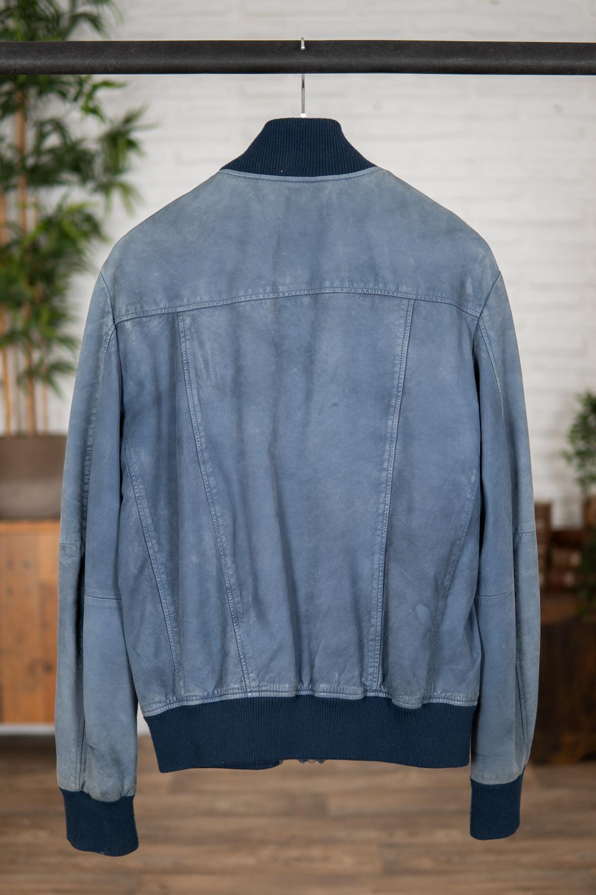 Men's light blue leather teddy - Image n°2