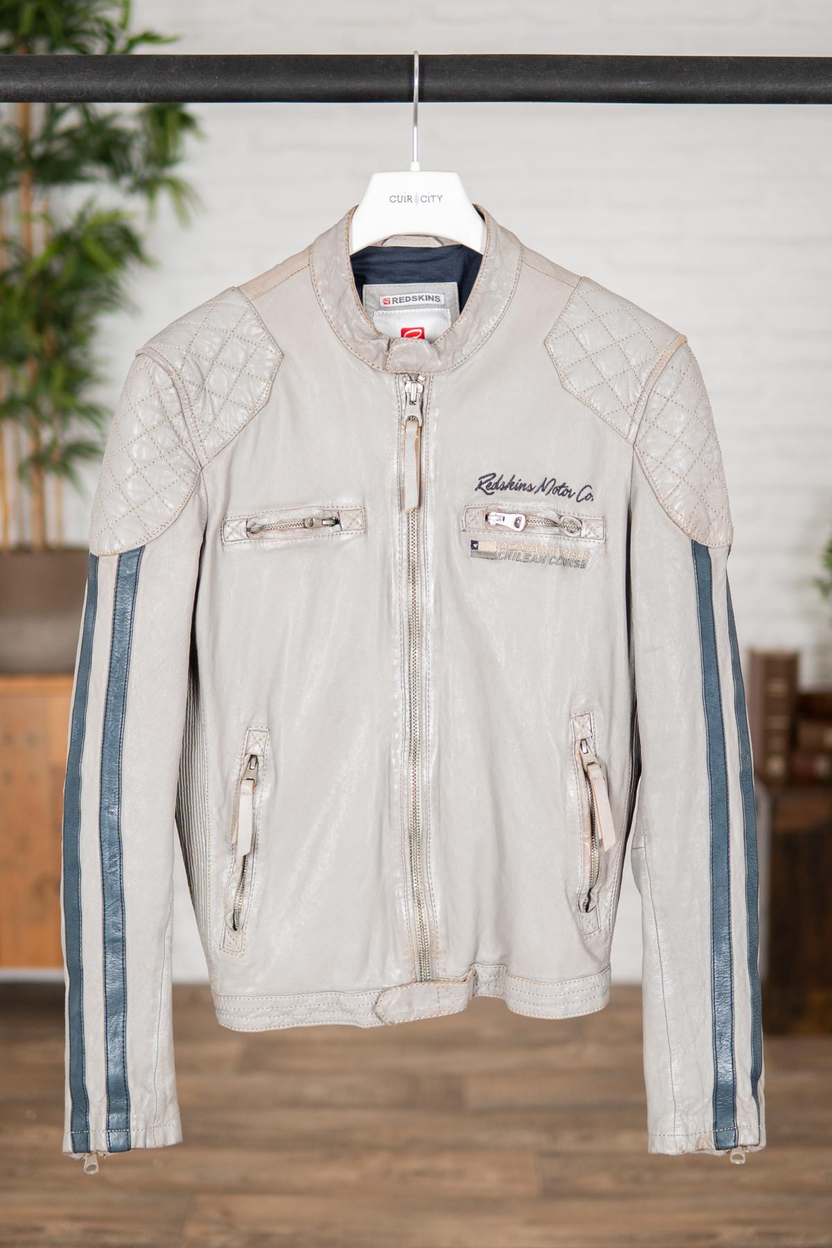 Men's gray leather racing jacket - Image n°1