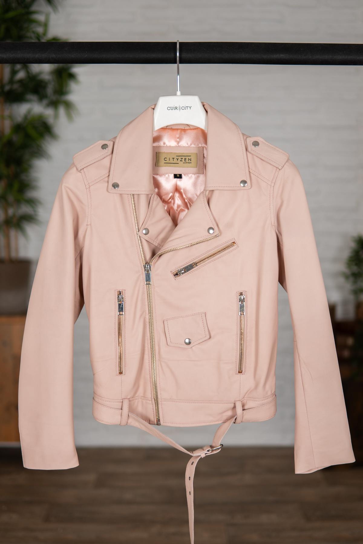 Pink women's Biker Jacket - Image n°1