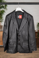 Men's black leather blazer - Image n°1