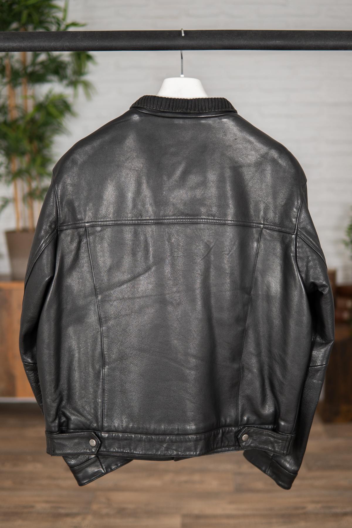 Men's high collar cowhide leather jacket - Image n°2