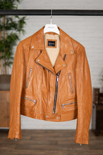 Women's Biker Jacket in cognac lambskin - Image n°1